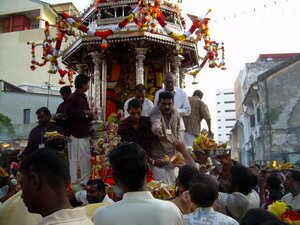 Devtoees getting blessed with each stop during Thaipusam Penang Devtoees getting blessed with each stop during Thaipusam Penang