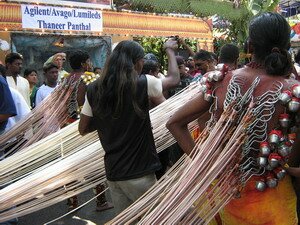 back of skewered body in thaipusam penang back of skewered body in thaipusam penang