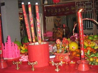 Specially erected table for Jade Emperor ceremony Specially erected table for Jade Emperor ceremony
