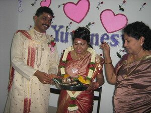 Receiving gifts from aunt in Malaysian Indian Engagement Receiving gifts from aunt in Malaysian Indian Engagement