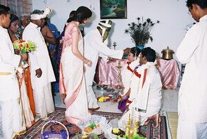 Parents blessing the couple in Malaysian Indian Engagement Parents blessing the couple in Malaysian Indian Engagement