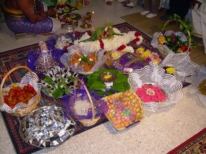 Sari and sweets trays in the Malaysian Indian Engagement Sari and sweets trays in the Malaysian Indian Engagement