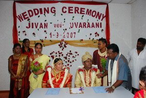 Preparing for signing the Buddhist Marriage Certificate in Indian Wedding Preparing for signing the Buddhist Marriage Certificate in Indian Wedding