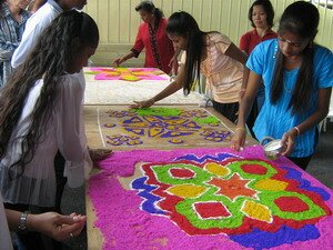 Colorful kolam making in Mak Mandin Penang Colorful kolam making in Mak Mandin Penang