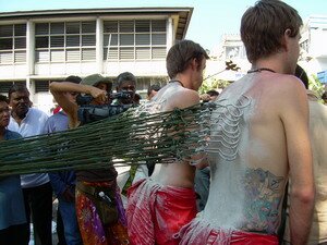 Skewered back of Love and Catchpole in Thaipusam Penang Skewered back of Love and Catchpole in Thaipusam Penang