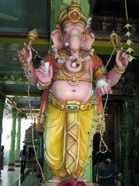 Lord Ganesha statue guarding the shrine in Sri Mariamman Temple Penang