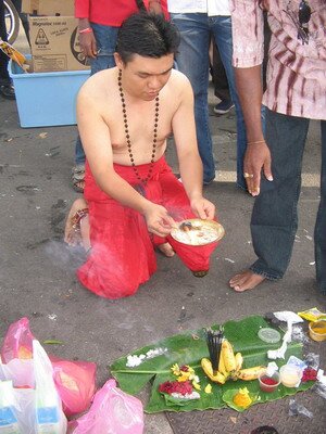 Patrick offering prayers during Thaipusam Patrick offering prayers during Thaipusam