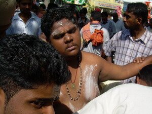 Sanjif in trance during skewering Thaipusam Penang Sanjif in trance during skewering Thaipusam Penang