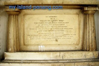 Francis Light Monument Inscription in Penang