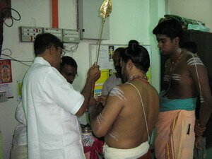 Preparing the Vel Spear in Sri Mariamman Temple Penang