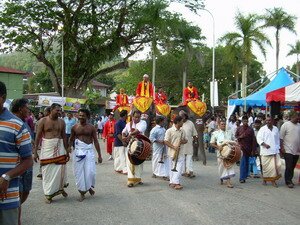 The welcoming entourage for Vel in Waterfall temple penang The welcoming entourage for Vel in Waterfall temple penang